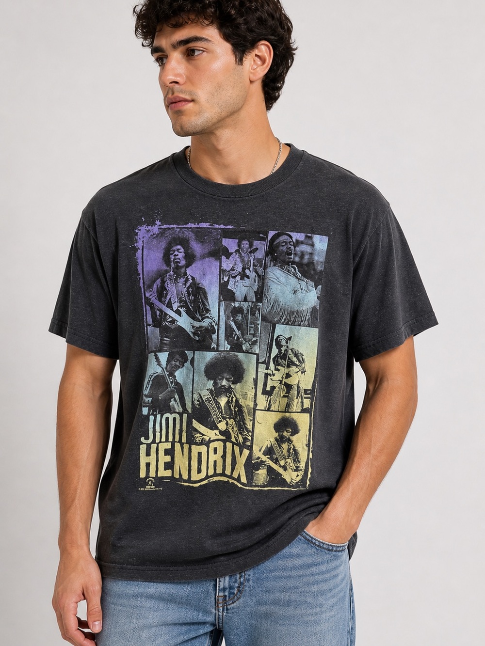 Zion Rootswear Jimi Hendrix Graphic Tee - Charcoal with Purple & Yellow Print